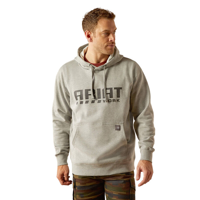 Ariat Workman Drive hooded sweatshirt in heather grey, front view