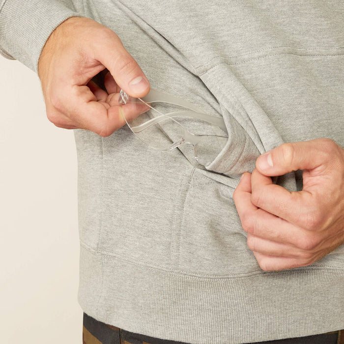 Ariat Workman Drive hoodie in heather grey, detail view