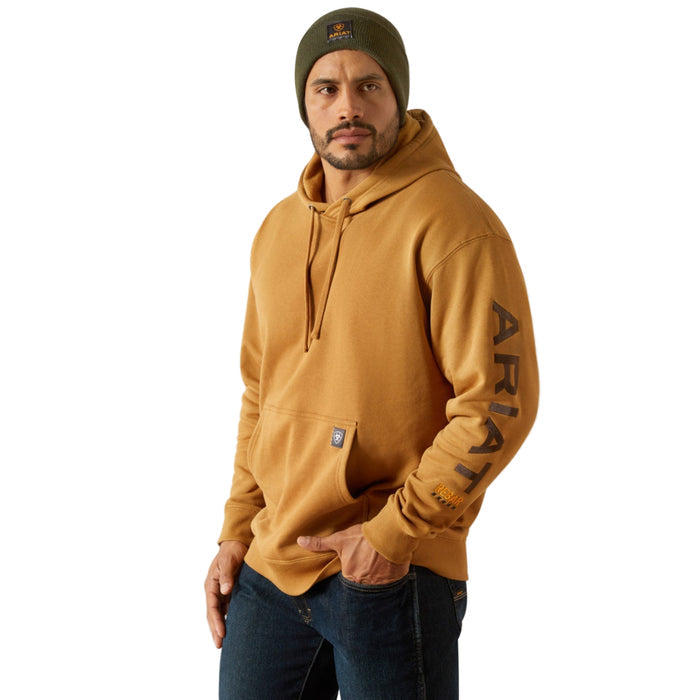 Ariat Work Workman graphic hooded sweatshirt in dijon and mole, front view