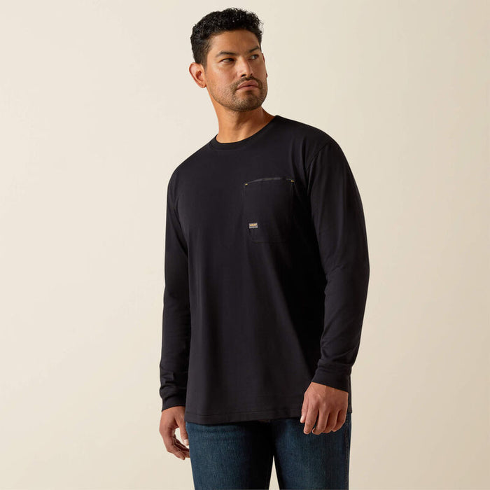 Back view of the Ariat Work Workman Graveyard long sleeve t-shirt in black, showing the Graveyard Shift graphic