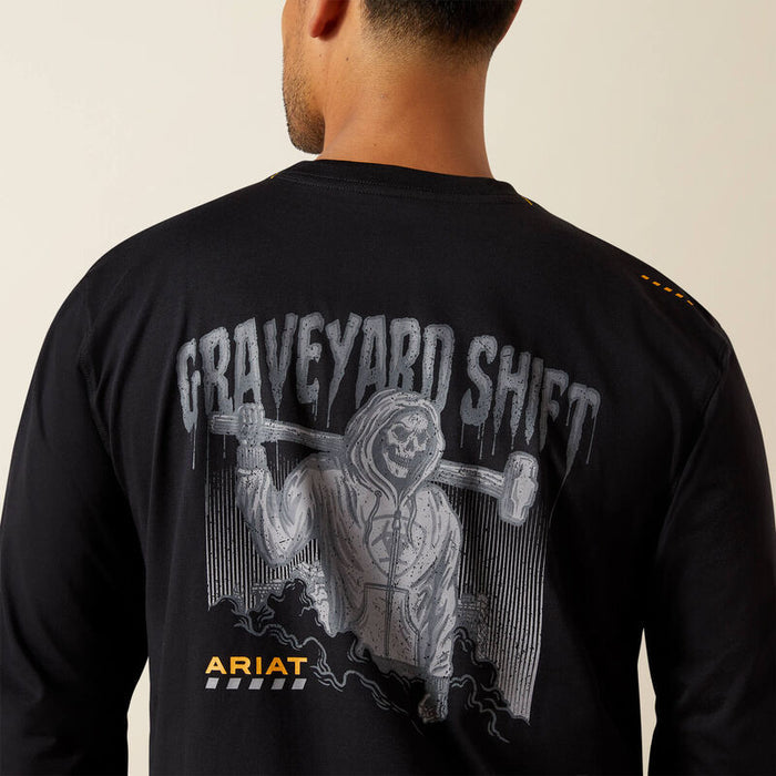 Ariat Work Workman Graveyard long sleeve t-shirt in black, detail view