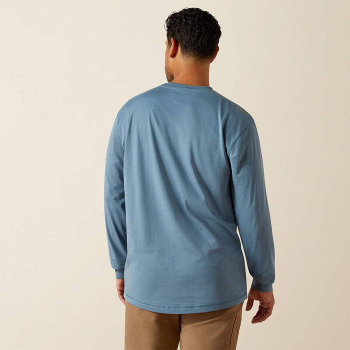 Back view of the Ariat Work Workman Logo long sleeve t-shirt in bluestone and dusty blue