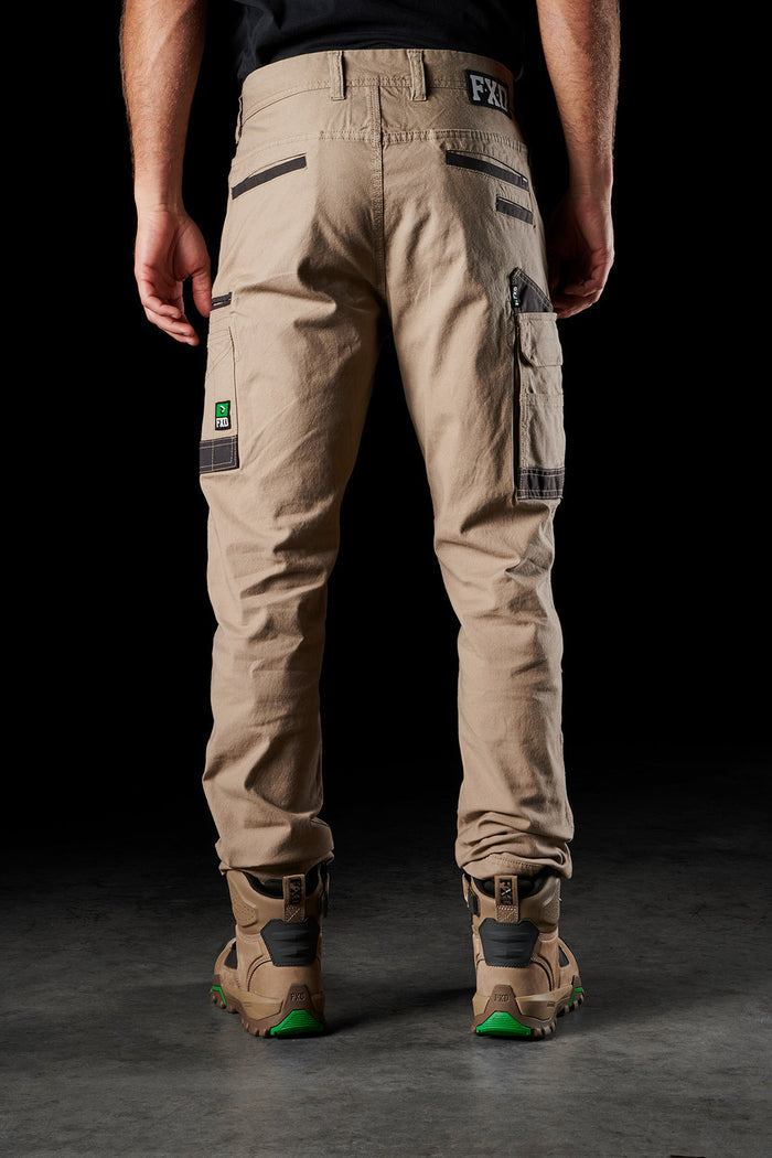 FXD WP3 khaki stretch cargo pant, further view of the leg and hem