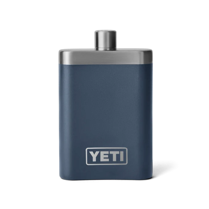 Yeti insulated flask in navy, front view