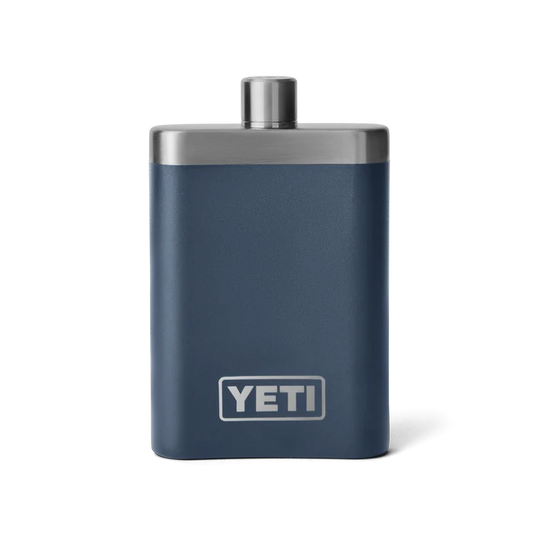 Yeti insulated flask in navy, front view