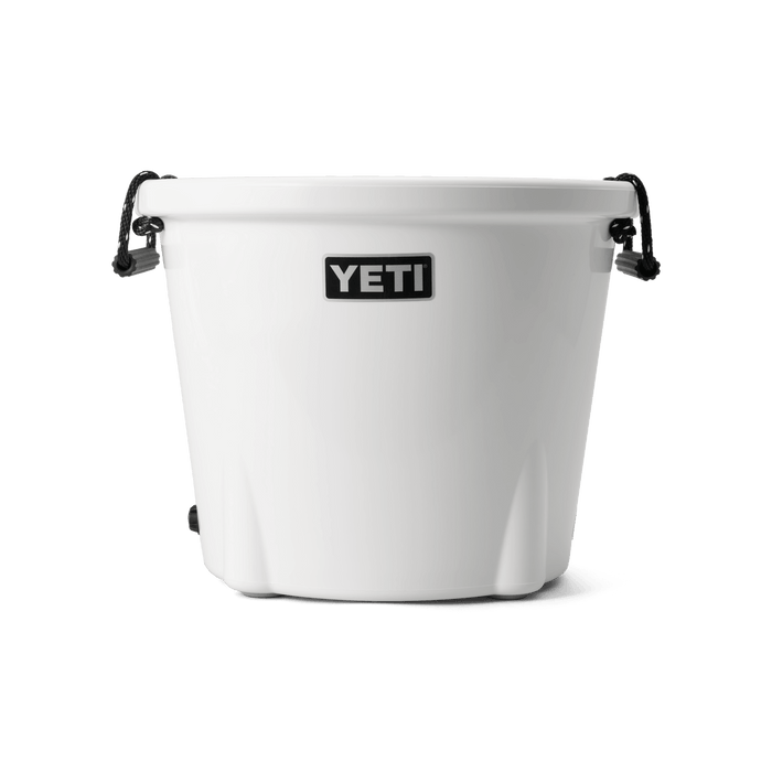 YETI Tank 45 insulated ice bucket in white, front view with rope handles