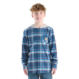 Carhartt youth boys hooded flannel shirt in dark denim, additional product image