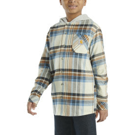 Carhartt youth boys long sleeve flannel button front hooded shirt in malt