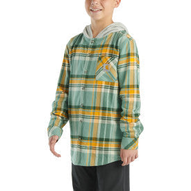 Carhartt youth boys long sleeve flannel button front hooded shirt in patina