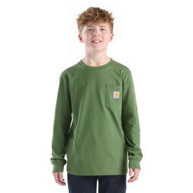 Carhartt youth boys long-sleeve pocket t-shirt in bronze green