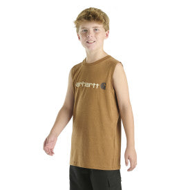 Carhartt youth boys sleeveless graphic logo t-shirt in Carhartt brown heather
