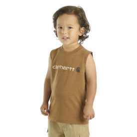 Carhartt youth boys sleeveless logo tee in brown heather, additional product image