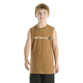 Youth Boys Sleeveless Graphic Logo T-Shirt - Carhartt Brown Heather