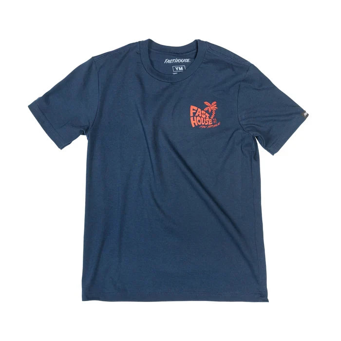 Fasthouse youth Explorer short sleeve tee in midnight navy, front view