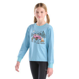 Carhartt youth girls long-sleeve campsite graphic t-shirt in stillwater
