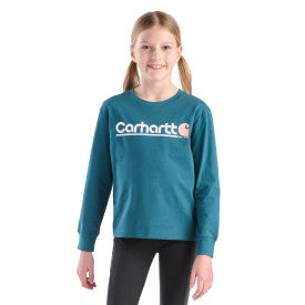 Carhartt youth girls long-sleeve core logo t-shirt in atlantic deep