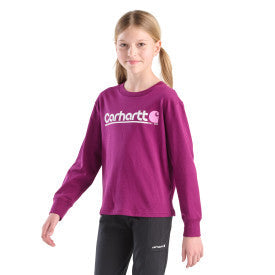 Carhartt youth girls long-sleeve core logo t-shirt in plum caspia
