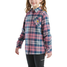 Carhartt youth girls long-sleeve flannel button-front shirt in dark denim
