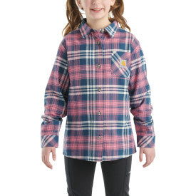 Carhartt youth girls dark denim flannel shirt, additional product image