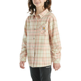 Carhartt youth girls long-sleeve flannel button-front shirt in malt