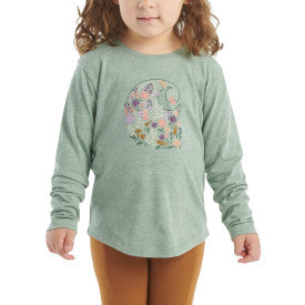 Carhartt youth girls long sleeve floral C logo t-shirt in patina heather