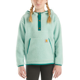 Carhartt youth fleece quarter-snap sweatshirt in pastel turquoise, additional product image