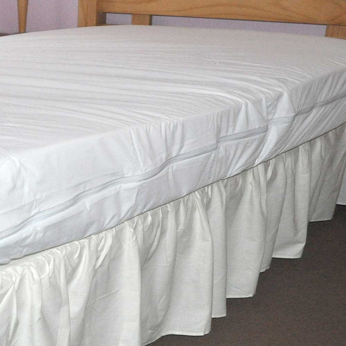 Close-up of the waterproof backing and stitching on Zipped Waterproof Mattress Protector mattress protector.