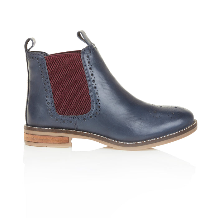Zoey Leather Brogue Boots - Blue