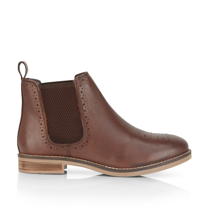 Zoey Leather Brogue Boots- Brown