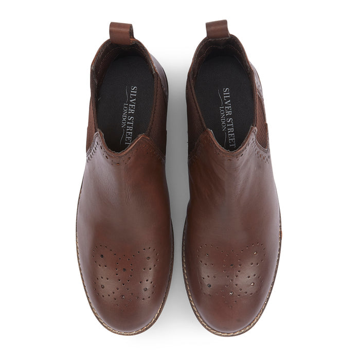 Zoey Leather Brogue Boots- Brown