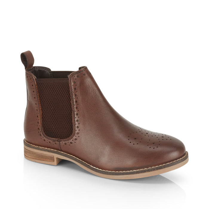 Zoey Leather Brogue Boots- Brown