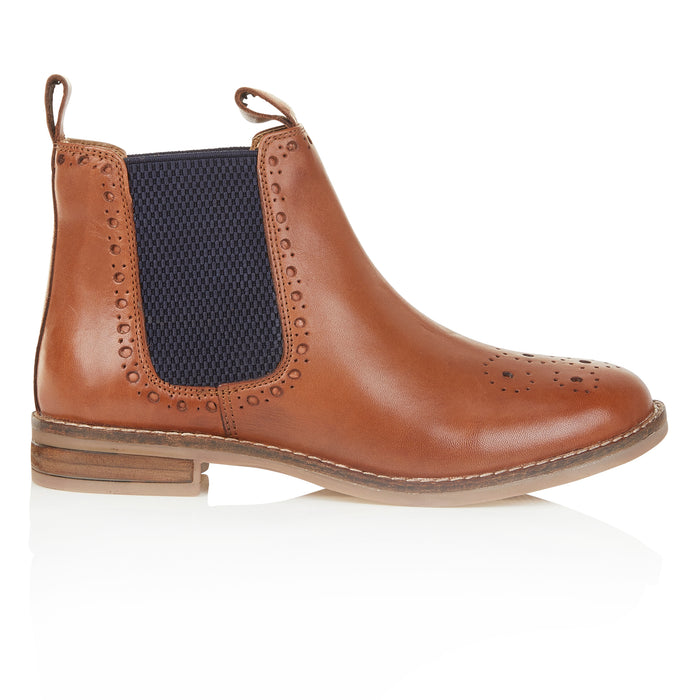 Zoey Leather Brogue Boots- Tan