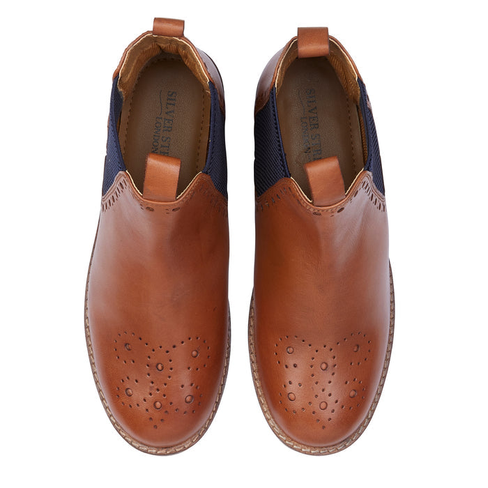 Zoey Leather Brogue Boots- Tan