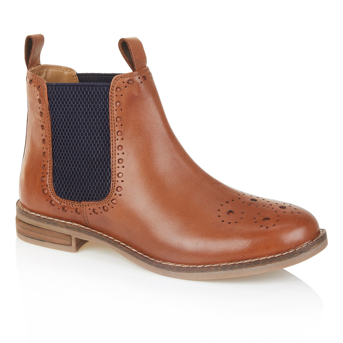 Zoey Leather Brogue Boots- Tan